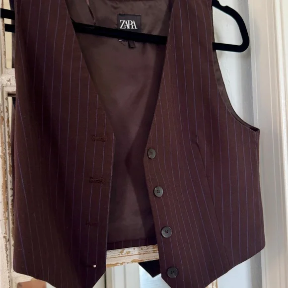 Zara Brown Pinstripe Vest size xs - Picture 3 of 4